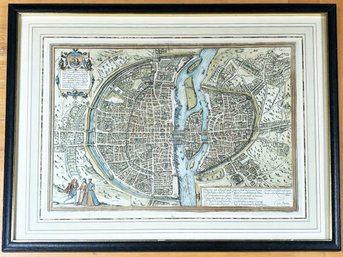 A Framed Map Of Paris - Hand Colored Print