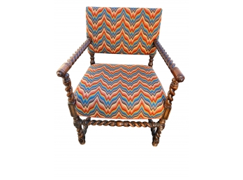 Fabulous Vintage Barley Twist Chair With Retro Upholstery