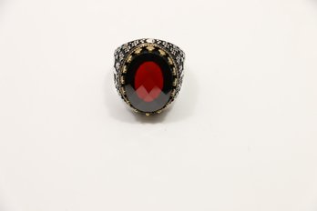 Sterling Silver Red Garnet Stone Men's Ring Size 11