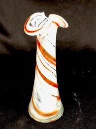 Hand-blown White & Orange Swirl Bud Vase