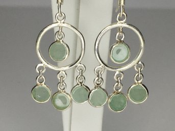 Very Pretty 925 / Sterling Silver Chandelier Earrings With Pale Green Quartz - Brand New Never Worn !