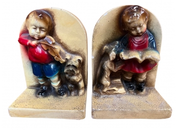 Pair Of Vintage Chalk Ware Bookends