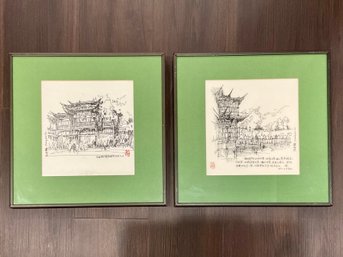 Framed Architectural Drawings By Zhangjran Lin, 1990s