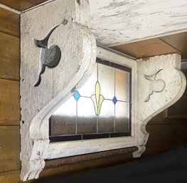 Large Pair Of White Distressed Corbels With Inset Cutout- Stained Glass Sold Separately- Lot 1