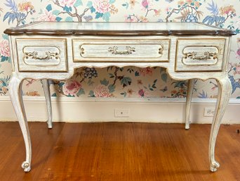 A Vintage Craquelure Leather Top Desk By White Fine Furniture