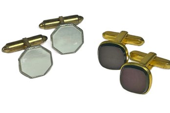 Two Pair Vintage Gold Filled Cufflinks, Krementz, Etc., Mother Of Pearl And Black Onyx