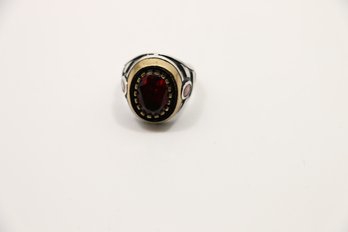 Sterling Silver Red Stone Men's Ring Size 10.25