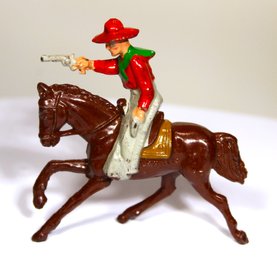 Vintage Painted Lead Figure Cowboy On Horseback CLEAN Condition