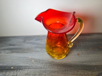 Small Amberina Crackle Glass Pitcher - Maybe Blenko