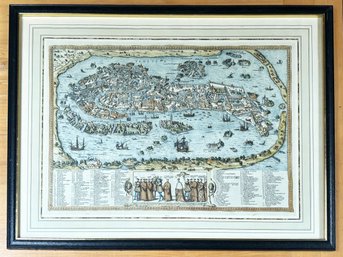 A Framed Map Of Venice - Hand Colored Print