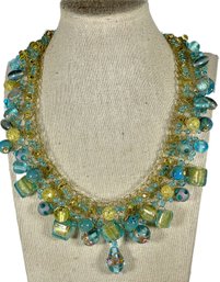 Art Glass Beaded Gold Tone Wire Necklace GREAT Beads