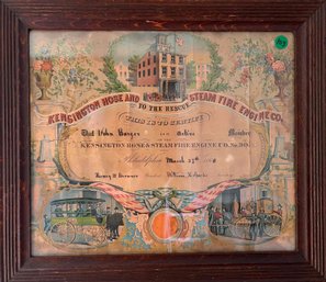 Kensington Hose And Steam Fire Engine Co No. 30 Certificate