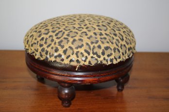 Small Antique English Footstool With Decorative Cheetah Print