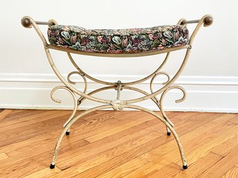 A Neoclassical Metal Vanity Seat With Tapestry Cushion