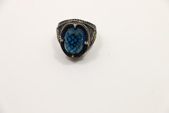 Sterling Silver Blue Stone Mens Ring Size 10.5