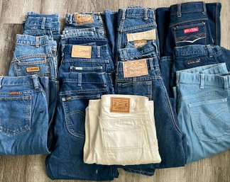 Lot Of 13 Pairs Of Vintage 1980s Denim Jeans Lee, Wrangler, L.L. Bean Etc