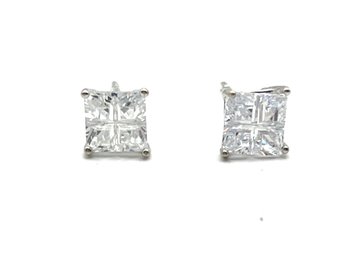 Sterling Silver Square Clear Stone Stud Earrings