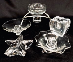 Collection Of 5 Glass Candleholders