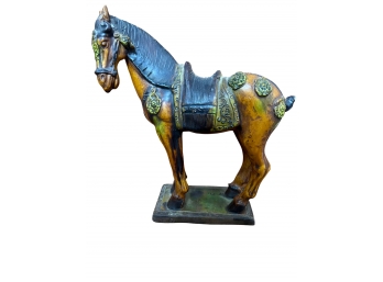 China Ancient Tang Sancai Pottery Auspicious Feng Shui Ceramic Horse Statue