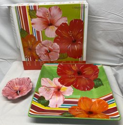 Two Piece Coldwater Creek Hibiscus Chip And Dip Set