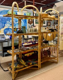 Mid-Century Rattan & Glass Folding Shelf