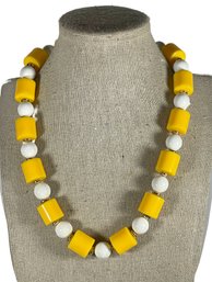 1980s Orange And White Plastic Beaded Necklace