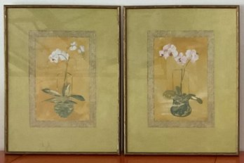 Bombay Co. PR. Bamboo Style Gold Gilded Orchid Prints