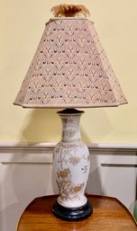 Chinese Porcelain Lamp With Fancy Shade And Feather Finial