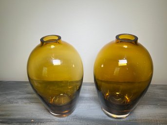 Pair Of Amber Glass Vases