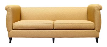 Large Custom Gold Scrolled Arm Shelter Sofa