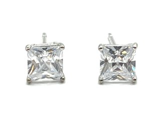 Sterling Silver Square Clear Stone Stud Earrings