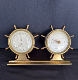 A Vintage Fee & Stemwedel Inc., Airguide Brass Ship Wheel Boat Marine Barometer Made In Chicago