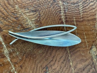 Mid Century Abstract Leaf/Fish Design Sterling Silver Pin - Beau Sterling