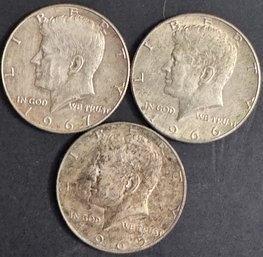 3 Forty Percent Silver Kennedy Half Dollars 1965, 1966, 1967