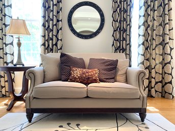 Bernhardt Loveseat With Rolled Arm With Nail Head Accents - Duck And Goose Down Filled - Pillows Are Included