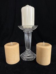 Waterford Marquis Crystal Corinth Pillar Candle Holder And Candles