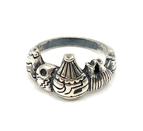 Vintage Sterling Silver Etched Jugs Ring, Size 6