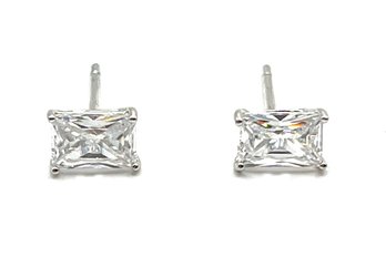 Sterling Silver Rectangle Clear Stone Stud Earrings