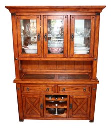 Rustic Glass And Wood Breakfront Hutch With Slate Trim