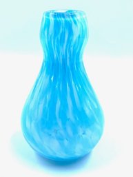 Hand-blown Light Blue & White End Of Days Style Bud Vase