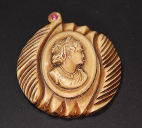 Large Vintage Carved Bakelite Brooch With Cameo