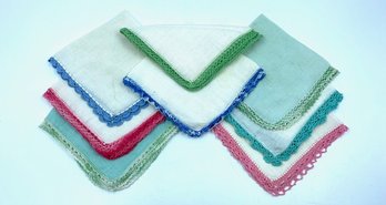 Collection Of 8 Ladies Handkerchiefs W/ Narrow Lace & Embroidered Lace Borders