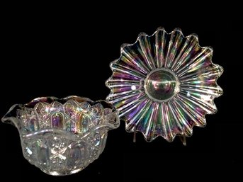 Pairing Of Vintage Iridescent Art Glass Pieces