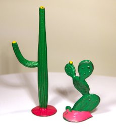 Two Vintage Lead Figures Cactus Cacti Original Paint