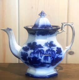 Mid 1800's Podmore Walker Of Staffordshire Flow Blue Teapot