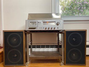 Vintage Sound Design Truntable A/FM Radio Tape Deck Console With Speakers And Vintage  Stand