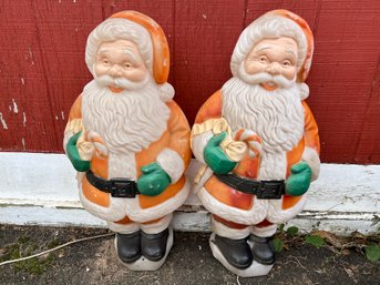Vintage Pair Of 30' Santa Blow Mold Christmas Lawn Decorations