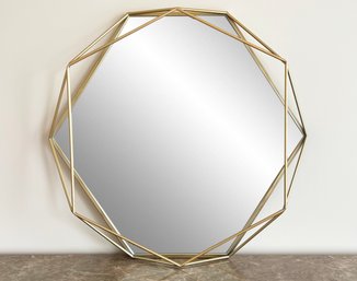 A Large Modern Geometric Mirror In Brass Frame
