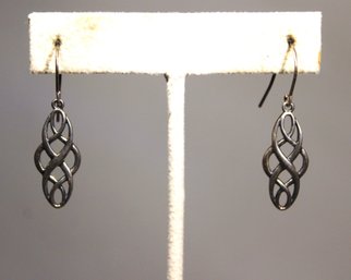 Pair Fine Celtic Formed Sterling Silver Pierced Earrings