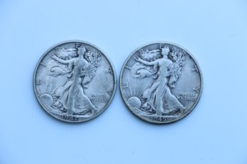 2 Walking Liberty Silver Half Dollars  1947 1945